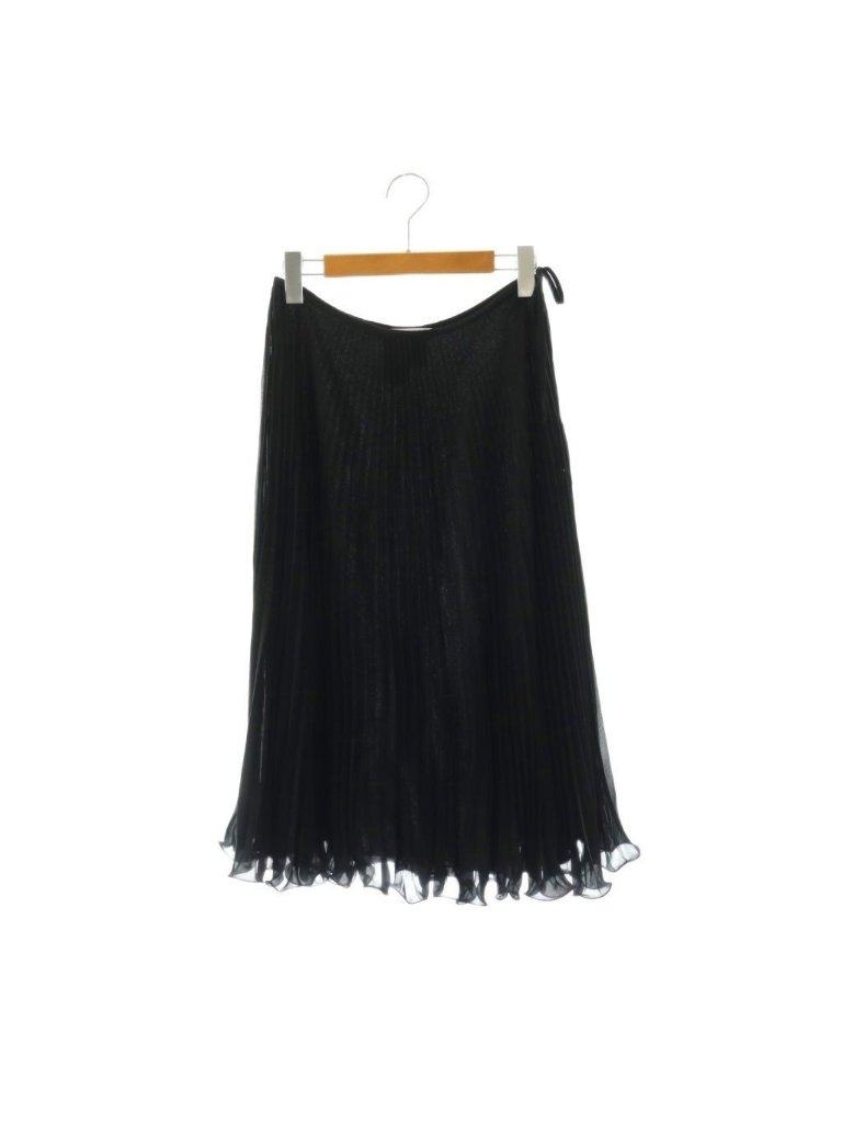 Max Mara White Tag Pleated Skirt Knee Length Chiffon 38 Black Ss